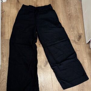 Black Wide Leg linen Drawstring Pants